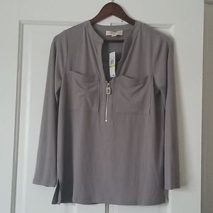 Michael Kors long sleeved gray shirt/top zip M